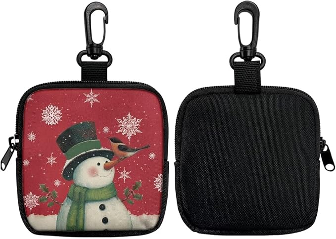 KEIAHUAN Christmas Dog Treat Pouch, Hand Free Dog Training Treat Bag with Carabiner, Xmas Snowman Print Portable Training Bag Hands-Free Snack Pouch for Dog Training, Walks & Outdoor Use