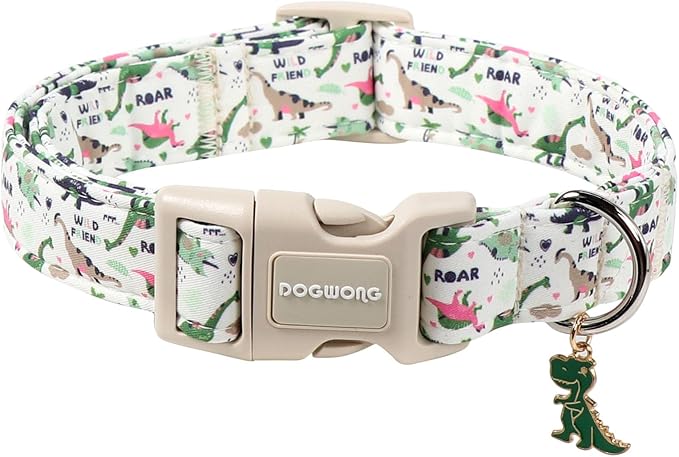 DOGWONG Dinosaur Dog Collar-Cute Dog Collar Adjustable Comfortable Cotton Boy Dog Collars for Small Medium Large Dogs, X-Small