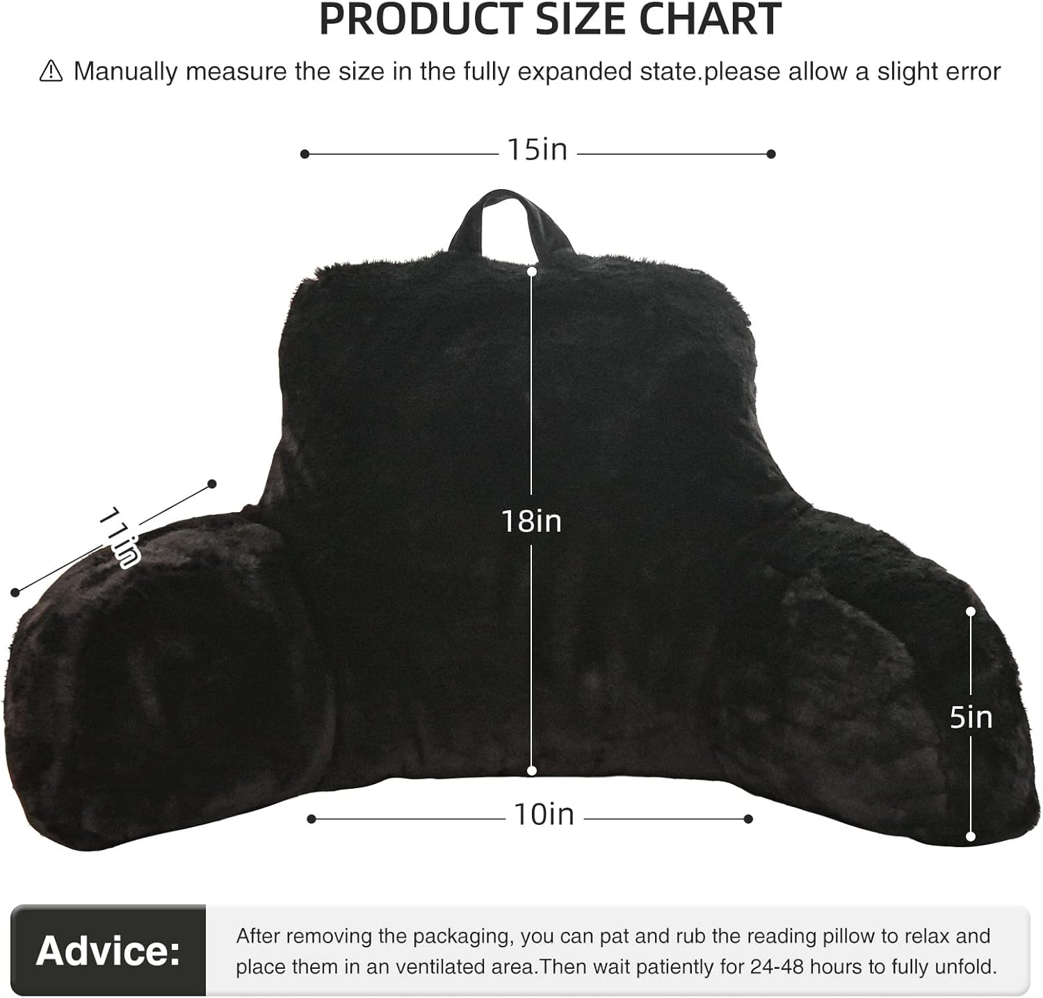 Aimuan Reading Pillow Bed Rest Pillow with Arms Rabbit Fur Cushion for Adults Teens Incline Rest Sitting up & Sleeping Snoring Pillow with Pregnancy Lumbar Back Support (Standard, Black)