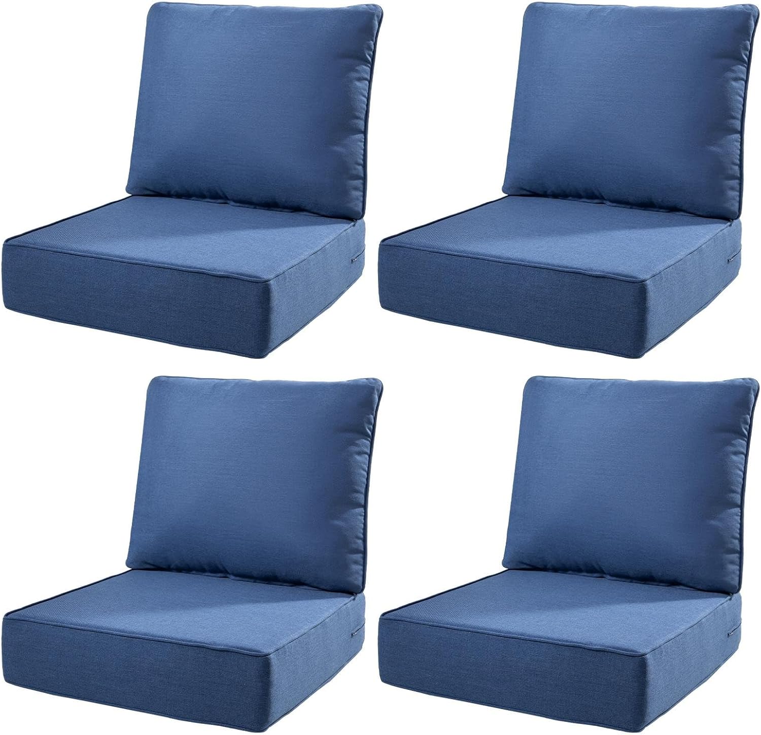6" Thick Outdoor Cushions 22x24x6, 4-Set Deep Seat Patio Cushions with Removable Cover, Waterproof & Fade Resistant Replacement for Wicker Chair, Loveseat, Sofa - Blue