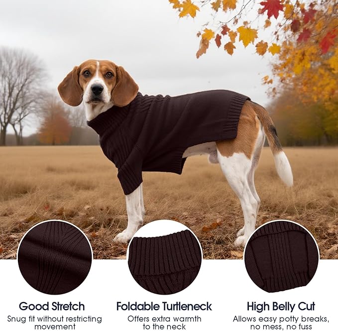 IECOii XL Dog Sweater,Winter Doggy Clothes for Large Dogs Girl Boy,Warm Pullover Soft Dog Sweater Turtleneck,Lightweight & Good Stretch for Active Dogs Like Beagle,Border Collie (Brown,XLarge)