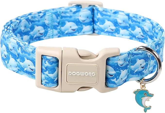 DOGWONG Whale Cotton Dog Collar, Summer Cute Shark Dog Collar Durable Soft Fabric Male Pet Dog Collars Boy Puppy Necklace for Small Medium Large Dogs