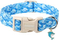 DOGWONG Whale Cotton Dog Collar, Summer Cute Shark Dog Collar Durable Soft Fabric Male Pet Dog Collars Boy Puppy Necklace for Small Medium Large Dogs
