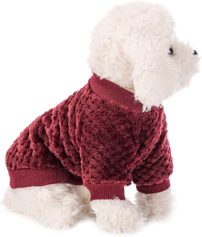 POMIU Dog Sweater, Dog Sweaters for Small Medium Dogs or Cat, Warm Soft Flannel Pet Clothes for Dogs Girl or Boy, Dog Shirt Coat Jacket (Dark Red+Dark Green, X-Small)