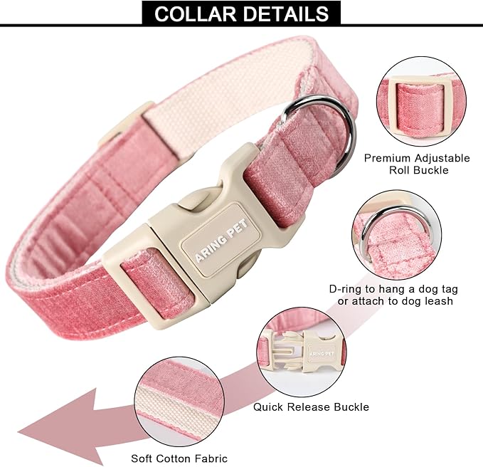 ARING PET Pink Dog Collar-Cute Dog Collar for Small Dogs, Lightweight Cotton Wedding Pet Collars with Quick Release Buckle for Small Medium Large Dog