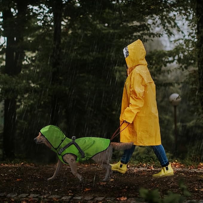 Mosucoirl Dog Raincoat Waterproof Dog Hoodie Reflective Dog Raincoat Hooded Adjustable Rain Jacket for Small Medium Large Dogs Puppies (Green, XL)