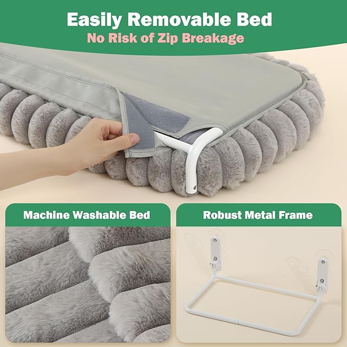 Zakkart SnugCloud Foldable Cat Window Perch - Cordless, Ultra Soft Machine Washable Bed with 4-Sided Bolster, Metal Frame - Window Hammock for Large Cats and Kittens (Gray, Large)