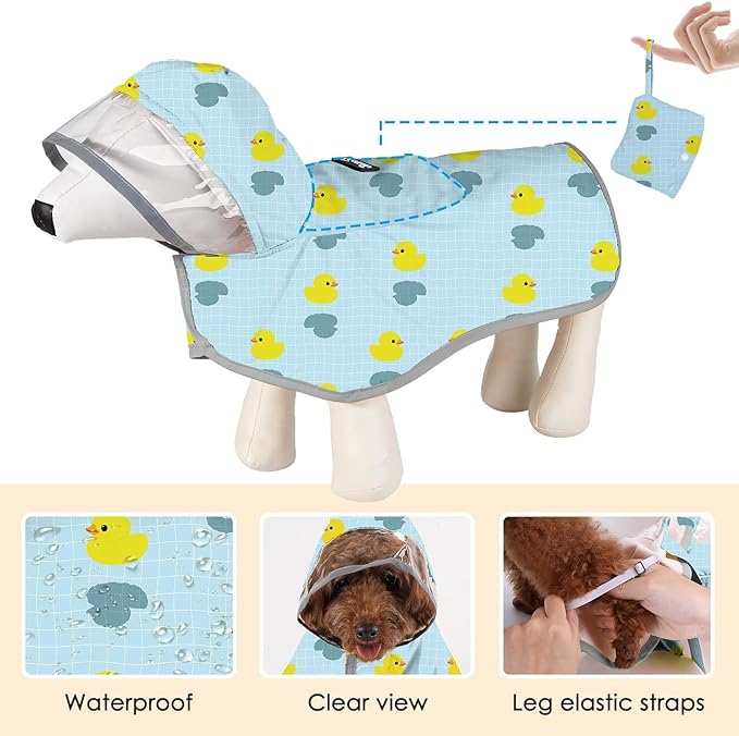 SlowTon Dog Raincoat, Adjustable Dog Rain Jacket Clear Hooded Double Layer, Waterproof Poncho with Reflective Strip Straps and Storage Pocket for Small Medium Large Dogs Puppies (DK L)