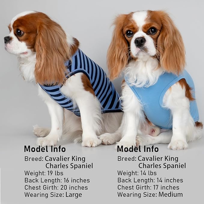 KYEESE 2Pack Dog Shirts Striped T Shirt for Large Dogs Lightweight Clothes Sleeveless Vest Cotton Tank Top, XXX-Large,Dark Blue+Striped