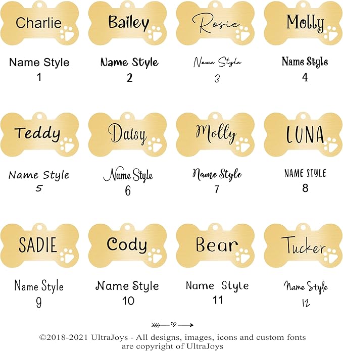 Ultra Joys Dog Tags Personalized for Pets - Hollow Paw Custom Pet ID Tag - Engraved Dog Tag for Small, Large Dogs - Small Bone in Gold