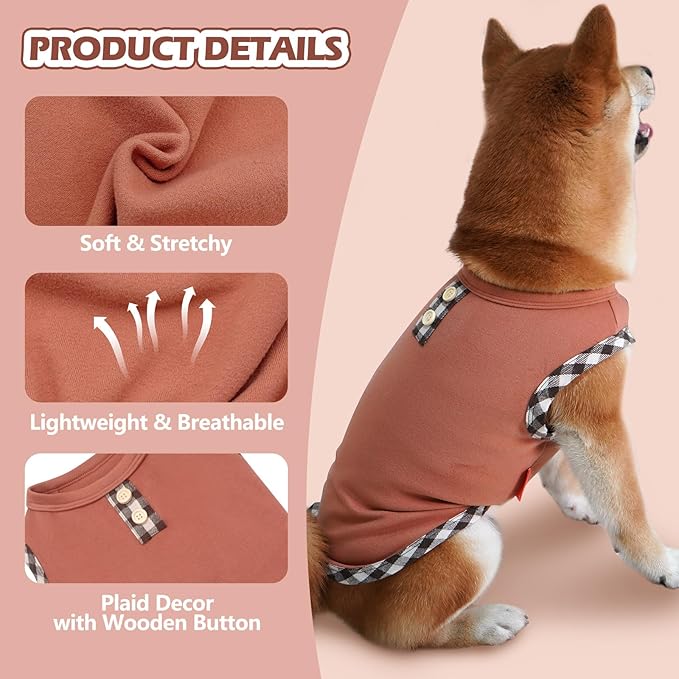 KYEESE 2Pack Dog Shirt Sleeveless Dog Sweatshirt Soft Fleece Coats Stretchy Vest Pullover Clothes Lightweight Sweater for Small,Brown+Khaki,L