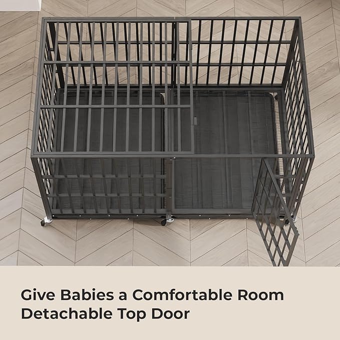78 Inch Heavy Duty Indestructible Dog Crate Steel Escape Proof, Indoor Double Door High Anxiety Cage, Kennel with Wheels,Removable Tray,Extra Large Dogs XL XXL XXXL