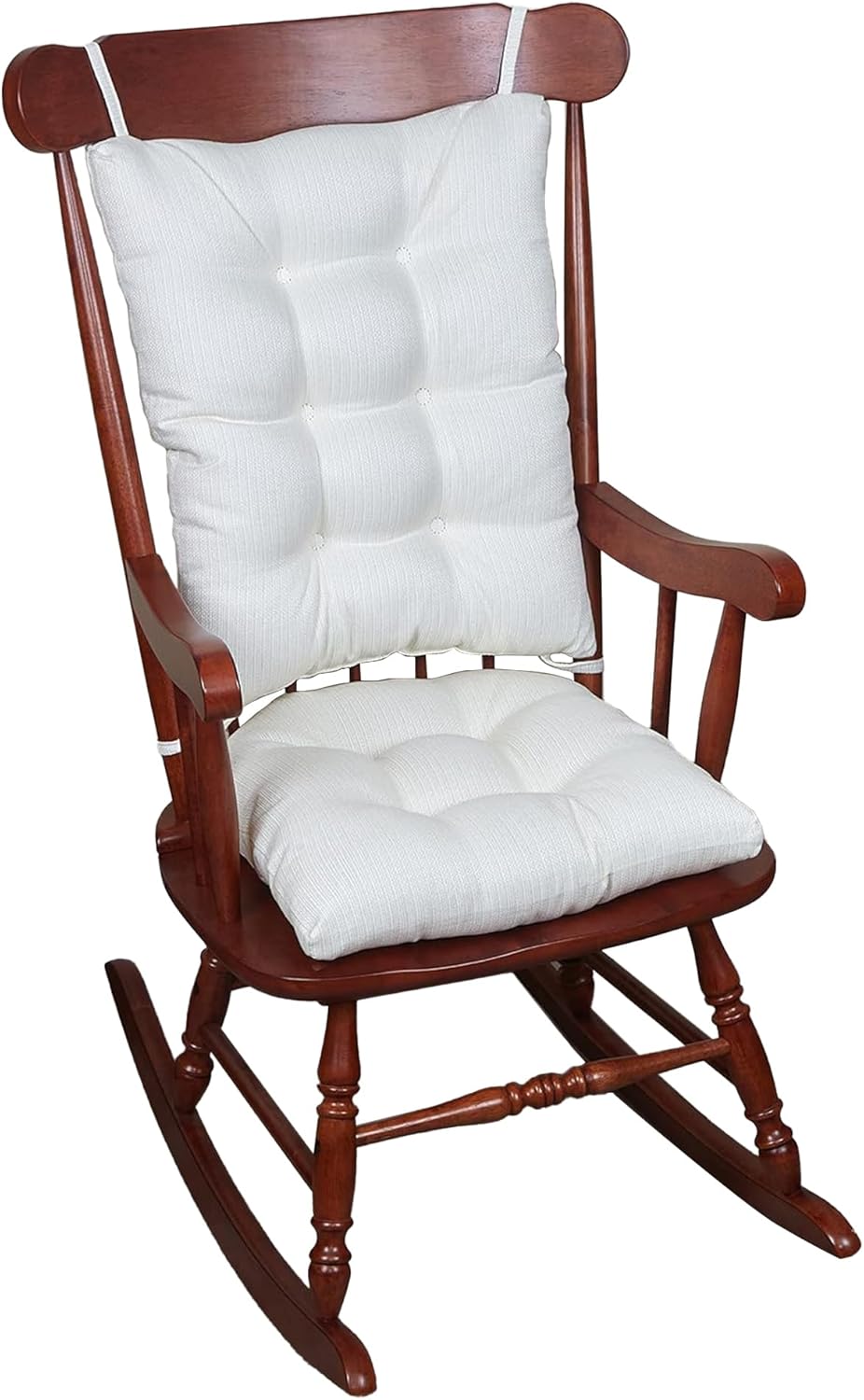 Klear Vu Omega Non-Slip Rocking Chair Cushion, Assembled in USA, Thick Tufted Design, Includes Seat Pad & Back Pillow with Ties, 17x17 Inches, 2-Piece Set, Solid Ivory