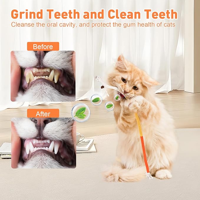 6 PCS Cat Toys Chew Ropes, 27.56 Inches Cat Chew Rope Toy for Teeth Cleaning, Safe Catnip Toys for Cats Rope Chew Toy (6 Bags of Catnip Included)