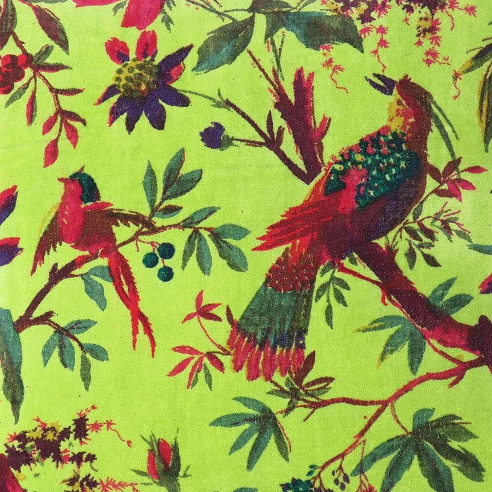 Eyes of India Velvet Floral Flower Bird Throw Pillow Sofa Cushion Cover Case Couch Colorful Boho Chic Bohemian Accent Indian Handmade (Light Green, 16" x 16")