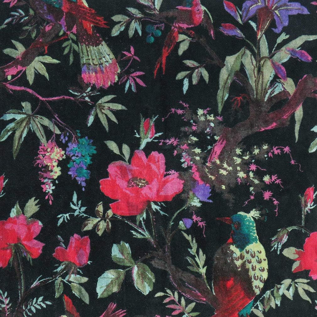 Eyes of India Velvet Floral Flower Bird Throw Pillow Sofa Cushion Cover Case Couch Colorful Boho Chic Bohemian Accent Indian Handmade (Black, 16" x 16")
