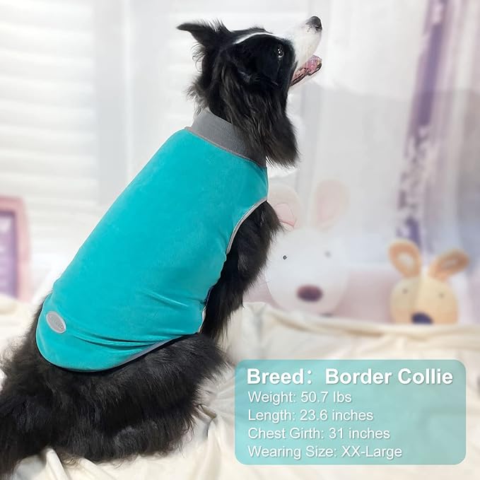cyeollo 2 Pack Fleece Dog Sweater Vest Stretchy Dog Sweatshirt for Dogs with Reflective Stripe Pet Clothes for Medium Dogs Boy Turquoise & Grey