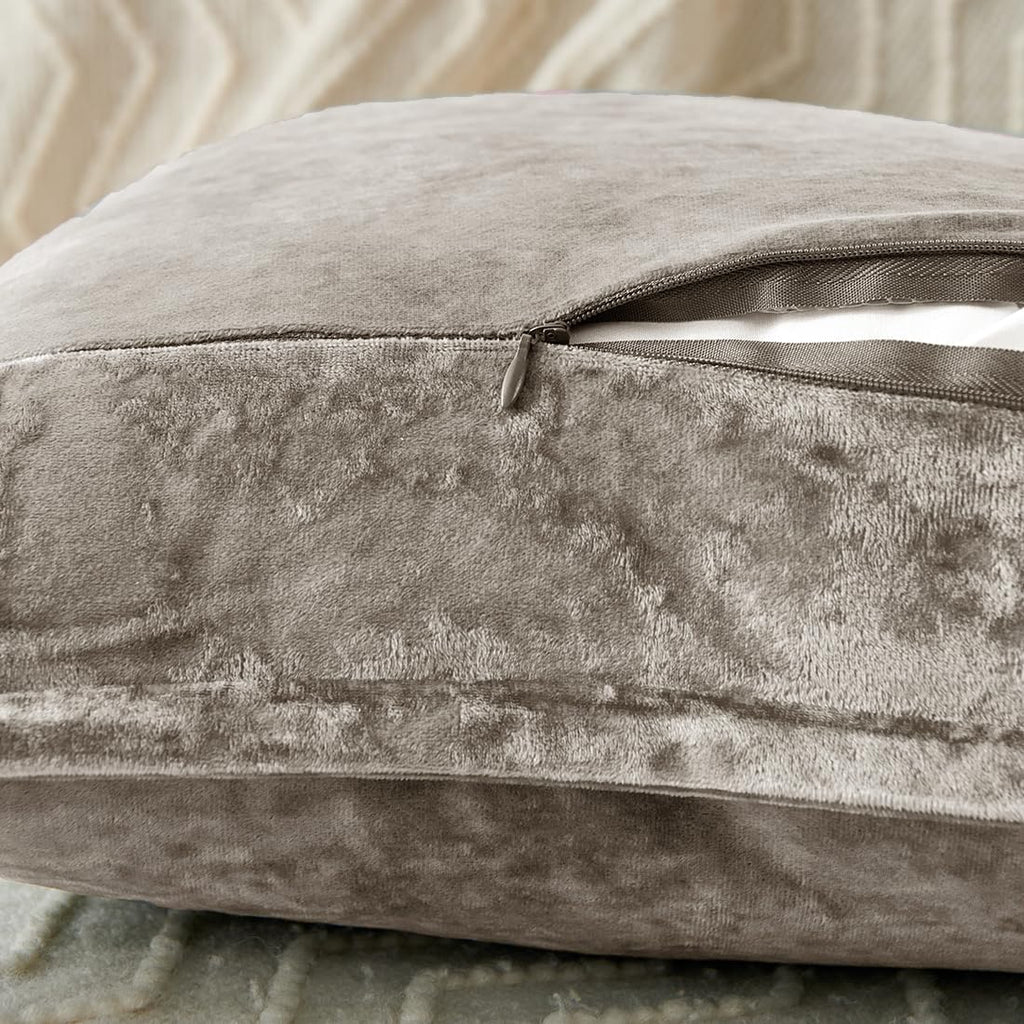 Luxurious Velvet Euro Shams Decorative Throw Pillow Covers 26x26 Set of 2 Solid Square Euro Pillow Shams for Sofa Couch Bedroom, Brown