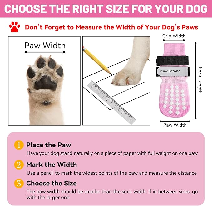 Non Slip Dog Socks to Prevent Licking Paws - for Hardwood Floors Anti Slip - Grippy Socks for Senior Dog - Double Elastic Reflective Straps Prevent Scratching for Hot Pavement. (Pink, XS)