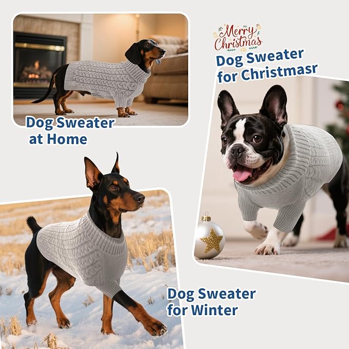 SAWMONG Dog Sweater, Dog Sweaters for Small Dogs Girls Boys, Pullover Turtleneck Knitted Doggy Sweatshirt, Cold Weather Pet Clothes（Grey, Small