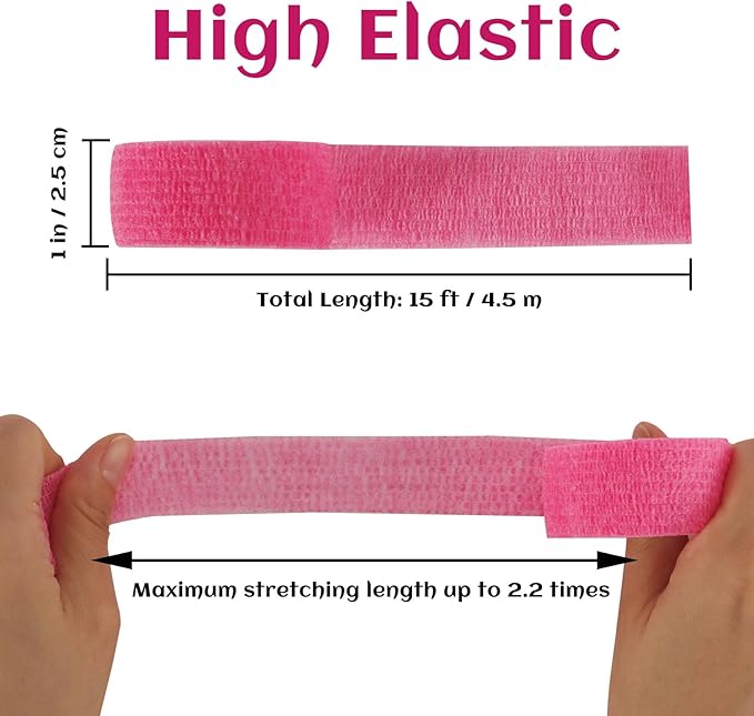 24 Rolls Elastic Self Adhesive Bandage Wrap 1 Inch, Breathable Non Woven Cohesive Bandage, Vet Wrap for Dogs, Ankle Sprains Swelling Medical First Aid Tape, Sports Athletic Tape Color Hot Pink