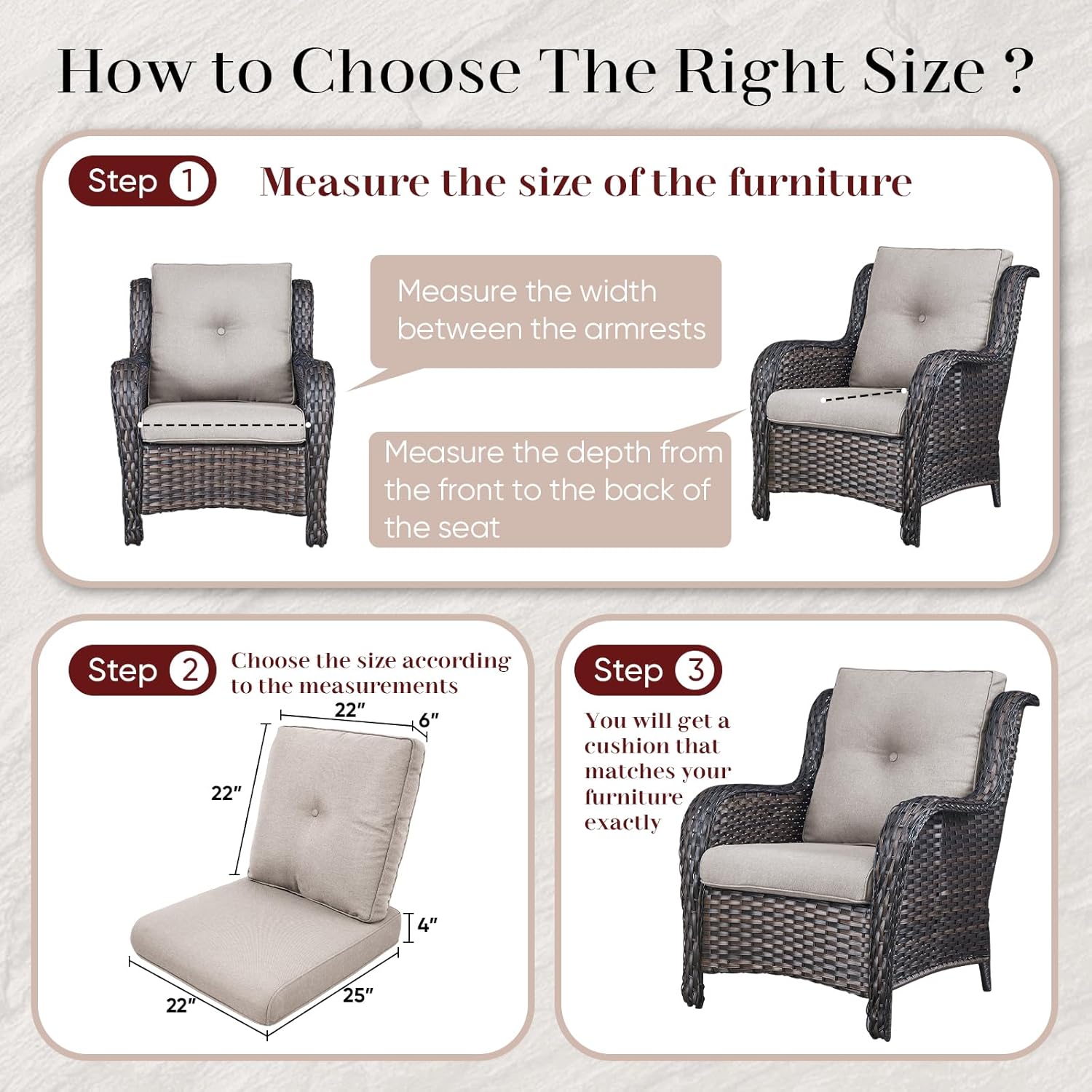 Outdoor Chair Cushions-Patio Chair Cushions Set of 2 with Removable Cover 22 X 25 Inch Outdoor Cushions for Patio Furniture Chair Sofa Couch-Beige