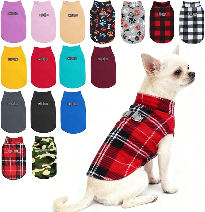 BEAUTYZOO Dog Fleece Vest Sweater Winter Jacket for Small and Medium Dogs with D-Ring Leash Cold Weather Coat Hoodie for XS S M Dogs Boy or Girls, Red Buffalo M