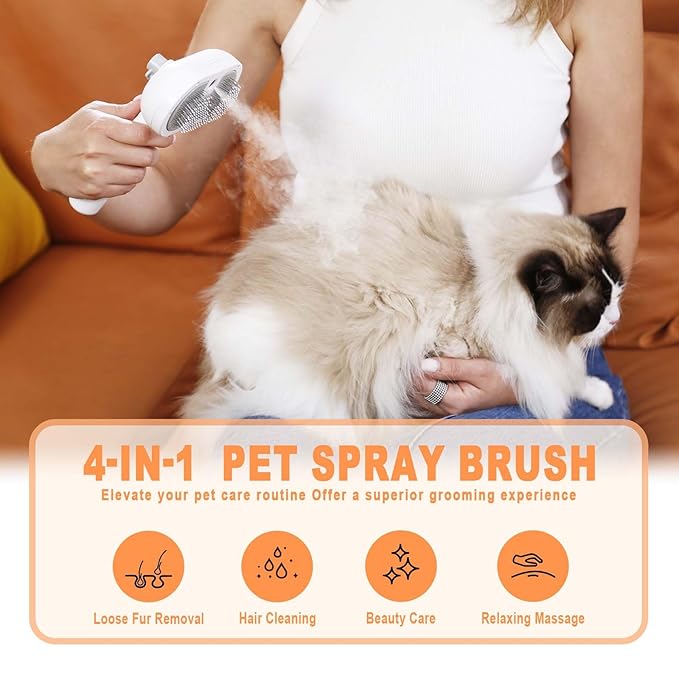 Cat Steam Brush-3 in 1 Pet Brush,Dog Shedding Tool Self Cleaning Pet Spray Depilation Comb with Release Button,Dog Steam Brushs,Cat Grooming Supplies for Long Short Haireds