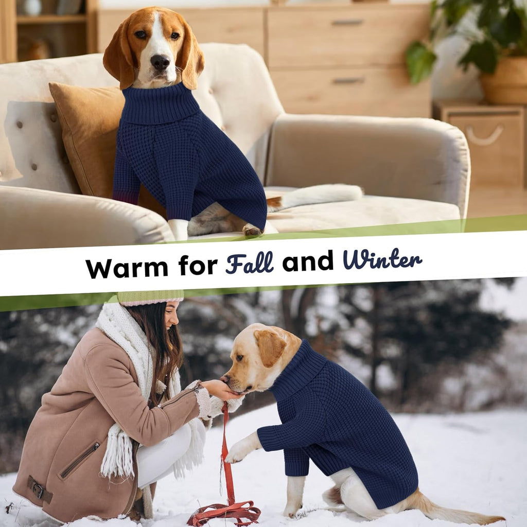 Queenmore Dog Sweaters for Small Dogs Male, Turtleneck Fall Puppy Sweater, Waffle Knit Sweater for Dogs, Cat Sweater Puppy Sweaters, Doggie Christmas Sweater, Navy Blue XS