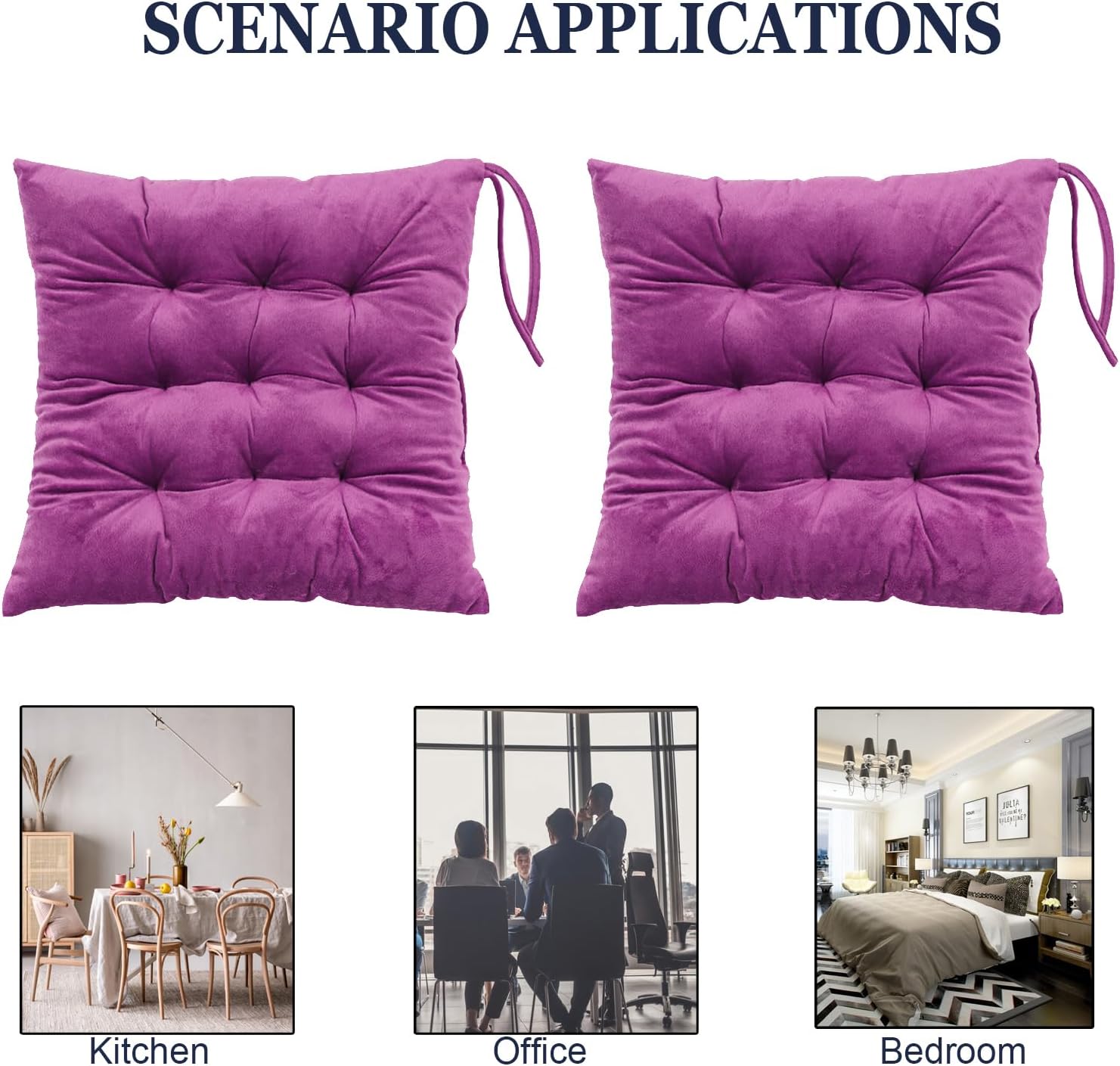 Set of 2 Chair Cushions for Dining Chairs with Ties, Indoor Non-Slip Kitchen Chair Pad and Dining Room Seat Cushion Mat for Office Living Room Outdoor 15.5" - Purple