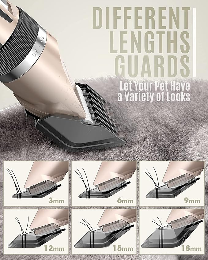 oneisall Dog Clipper Low Noise, Dog Grooming Kit with Rechargeable, Pet Shaver Cordless Electric Quiet Hair Clipper Set for Dogs Cats Pets（Gold）