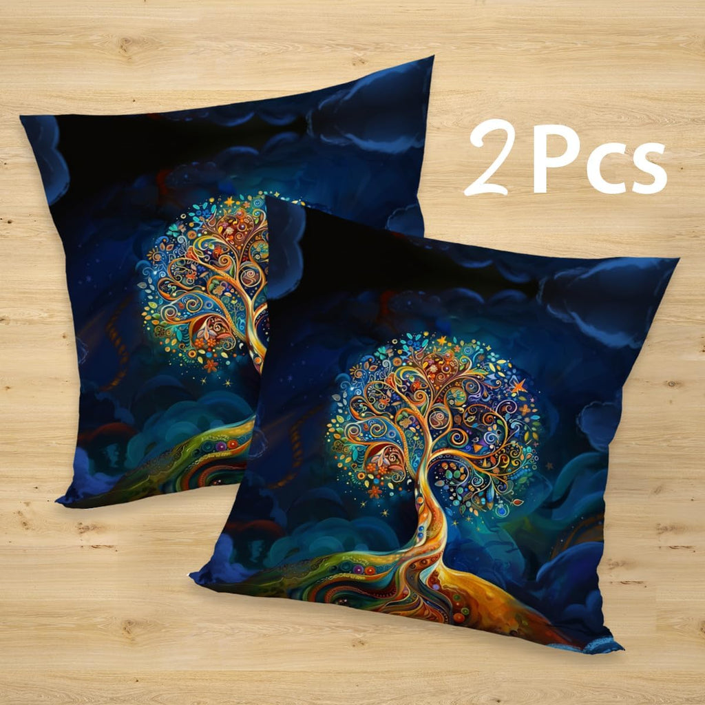 2 Pcs Watercolor Tree Throw Pillow Cover, Decorative Boho Pillow Covers for Couch, Light Tree Of Life Square Cushion Cases for Couch Sofa Bed Bedroom Apartment Dorm Living Room Office Home Decor