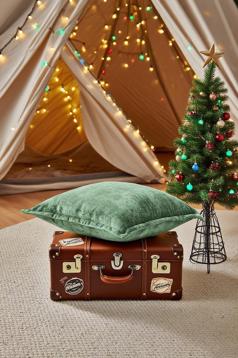 Luxurious Velvet Euro Shams Decorative Throw Pillow Covers 26x26 Set of 2 Solid Square Euro Pillow Shams for Sofa Couch Bedroom, Green