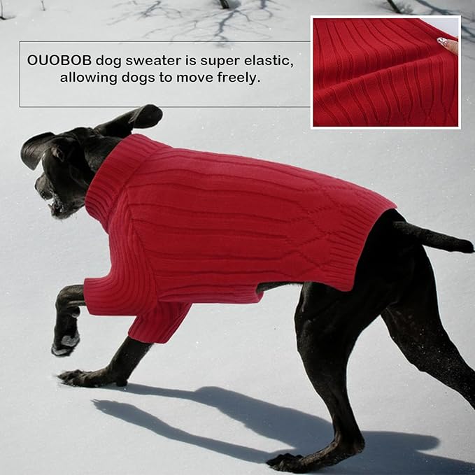 Large Breed Dog Sweaters, Warm Winter Fall Turtleneck Knitwear for Girls Boys, Christmas Sweater, Pet Sweatshirt Clothes Outfit for Great Dane, Doberman (Red XXXXL)