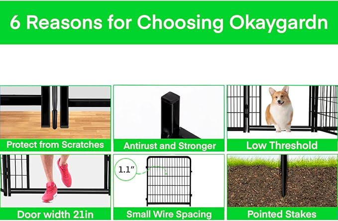 32 in(H) Dog Fence Outdoor For Yard, 21 in Wide Low Threshold Gate, 12 Panels Total 26.6 Ft(L) Fencing For Garden Beds, Animal Barrier Fence, Dog Pen Indoor or Outdoor,Landscape Fence Border