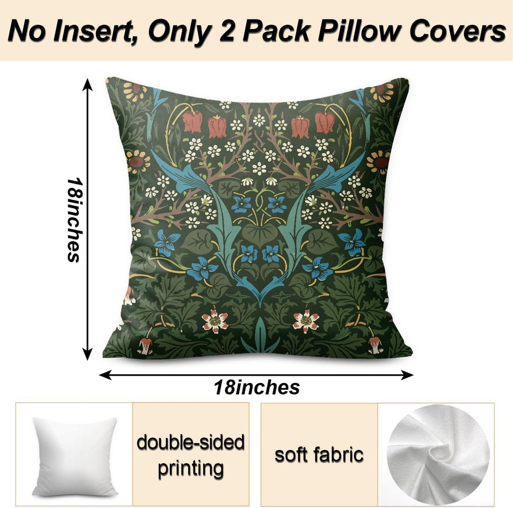 Vintage Flowers Throw Pillow Covers, Set of 2 Floral Pillow Covers, Pillow Covers 18x18, Retro Botanical Bedroom Home Living Office Bed Sofa Couch Decor Floral Pillow Cases Pillow Protector