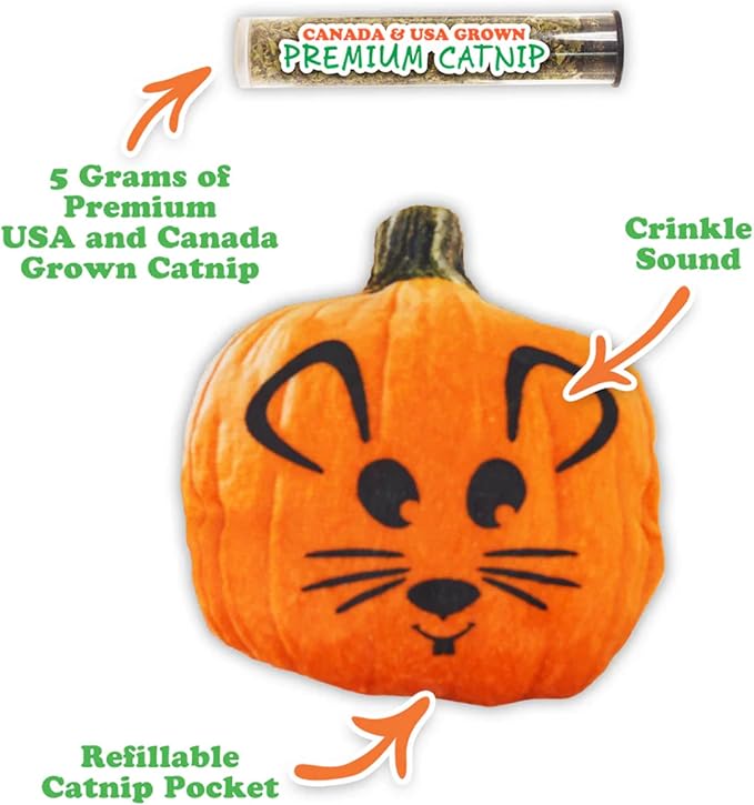 Meowijuana Refillable Cat Toys | Get Spooked Bundle - Scarecrow, Pumpkin, Pumpkin Spice Latte Catnip Toys | Includes Potent Hand Harvested Catnip Grown in North America | Promotes Play