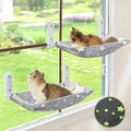 2PC Cat Window Perch, Glow in The Dark Cordless Foldable Pet Hammock Bed for Window with Sturdy Metal Frame, Glowing Stars Pattern Resting Seat for Indoor Cats (2PC Stars - M)