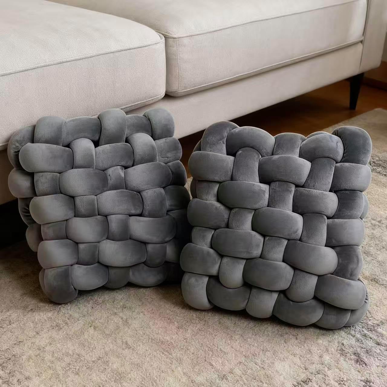 2Pcs Square Knot Throw Pillows, Suitable For Bedroom Decoration, Sofa Decorative Pillows, Home Decoration, Home Decor Living Room 12 inches * 13 inches (Dark Grey)