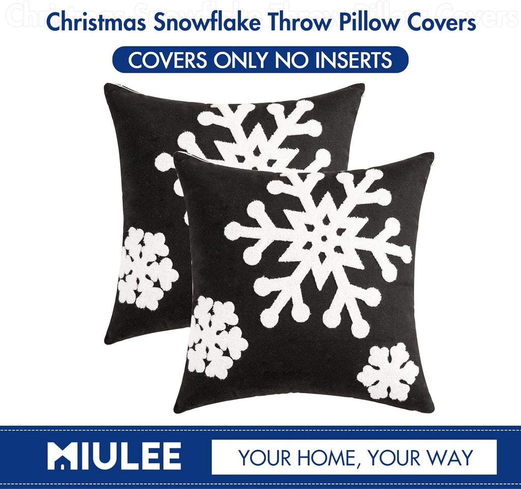 MIULEE Pack of 2 Christmas Decorative Snowflake Throw Pillow Covers Canvas Embroidery Winter Cushion Cases Holiday Decor Soft Pillowcases for Winter Couch Sofa Bedroom Car（Black, 20x20in）