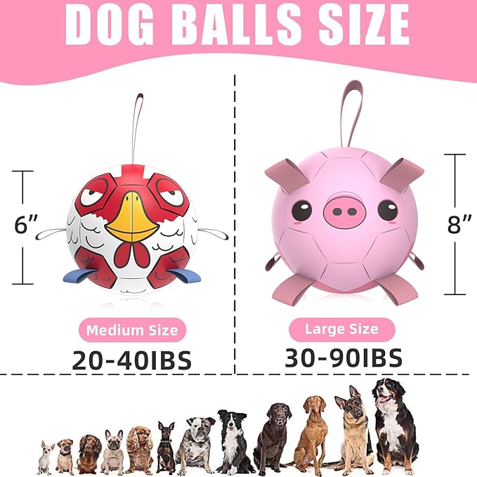 QDAN Dog Toys Soccer Ball with Straps, Interactive Dogs Toys for Tug of War, Puppy Birthday Gifts, Dogs Tug Toy, Dog Water Toy, Durable Dog Balls for Medium & Large Dog - Pink Pig（8 Inch）