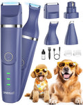 oneisall Dog Clippers & Dog Paw Trimmer 4-in-1 Cordless Grooming Kit: 2-Speed Low Noise Clippers with Rechargeable Quiet Nail Grinder for Dogs & Cats (Blue)
