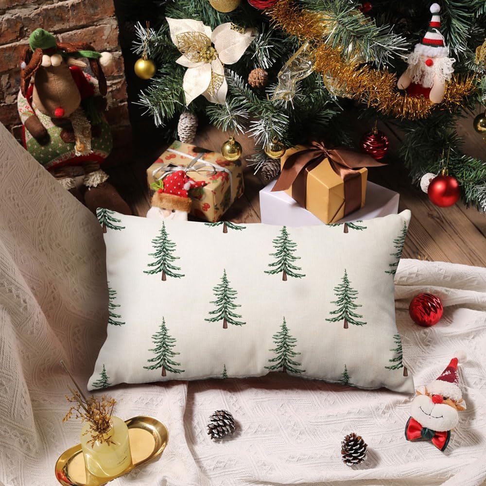 DFXSZ Christmas Pillow Covers 12x20 inch Set of 2 Christmas Tree Decorative White Throw Pillow Covers Winter Famliy Decoration for Home Couch TH-30B12