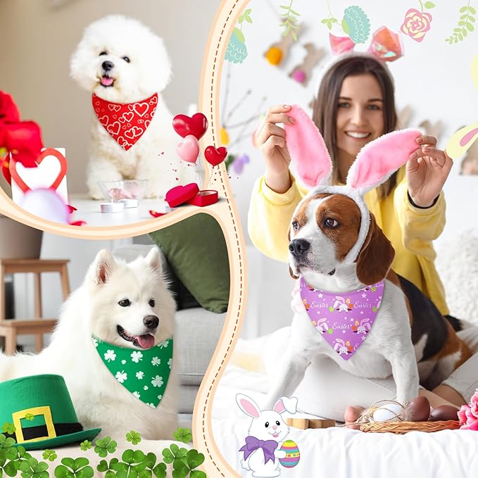 Weewooday 50 Pcs Holiday Dog Bandanas Bulk Dog Bandanas for Fall Autumn Halloween Christmas Soft Bibs Adjustable Triangle Bandana for Small Medium Large Costume (25.6 x 17.7 x 17.7 Inch)