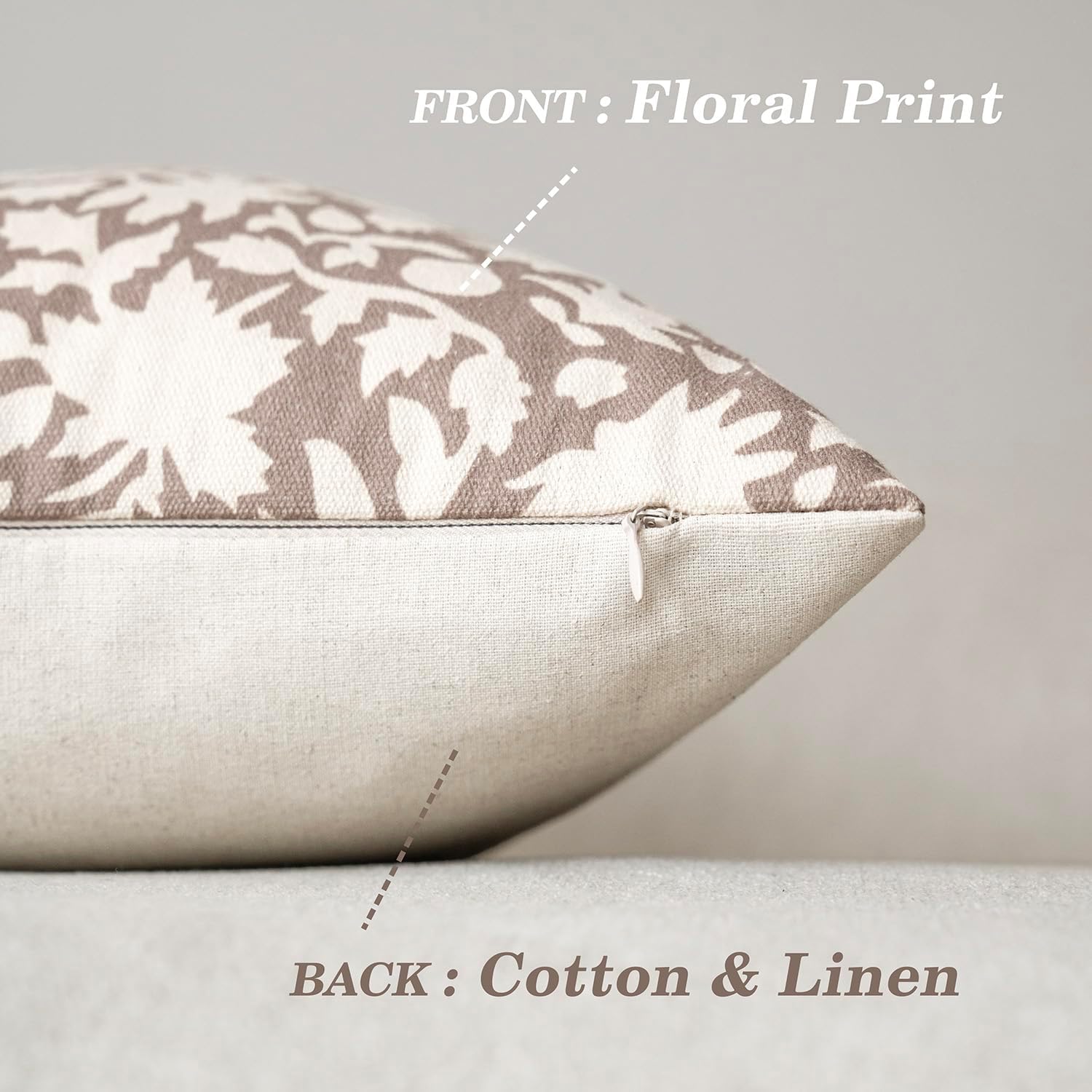 Foindtower Set of 2 Decorative Neutral Floral Throw Pillow Covers Accent Farmhouse Cushion Covers Boho Vintage Pillowcase for Couch Sofa Bedroom Living Room Home Decor,18×18 Inch,Tan