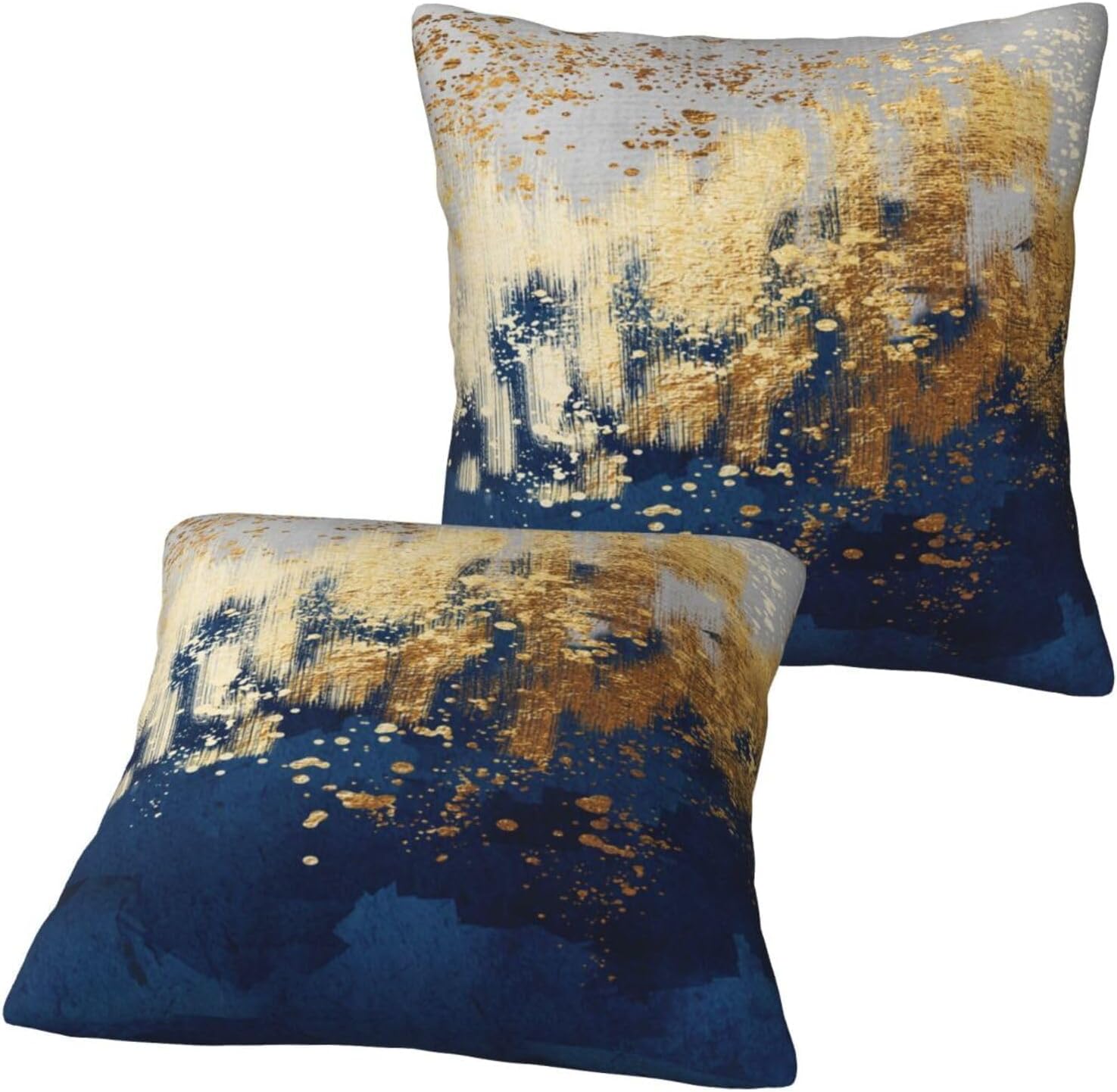 Navy Blue and Gold Pillow Covers 18 x 18 inch Set of 2 Decorative Cushion Covers Blue and Gold Square Pillowcases for Bedroom Sofa Home Decor