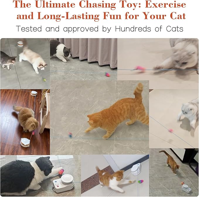 Interactive Cat Toy for Indoor Cats – Automatic Moving & Enrichment Toy for Indoor Cats/Kitten, Auto/Manual Control Cat Treadmill for Exercise & Mental Stimulation, Stimulating Chase Toys (H1K3)
