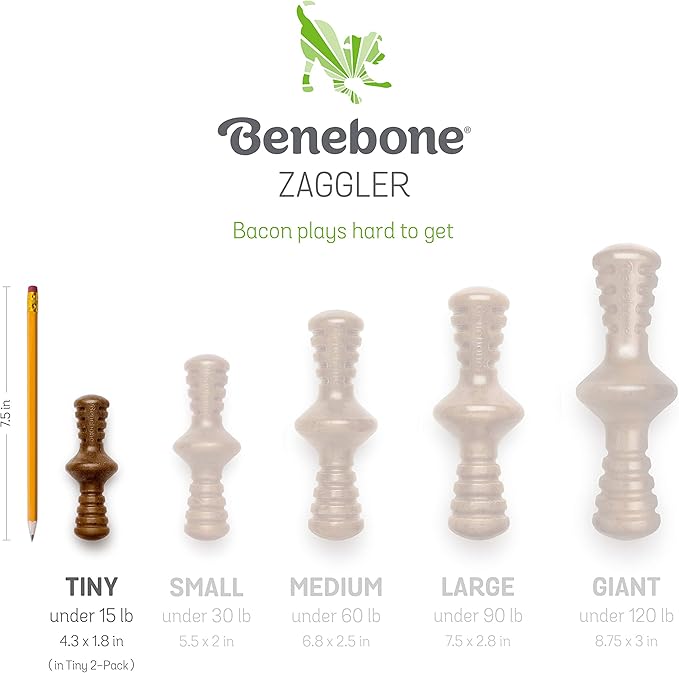 Benebone 2-Pack Maplestick/Zaggler Durable Dog Chew Toys, Real Bacon, Real Maplewood, Made in USA, Tiny, Extra Small, Brown