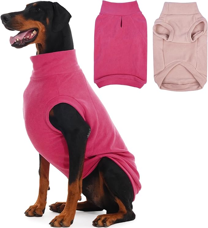 IECOii 2 Pack 3XL Dog Sweater - Fleece Pullover Vest for Large Breeds, Warm Stretchy Fall Winter Coat with Leash Hole, Labrador Retriever, ‌American Bulldog(Size XXXL, Rose Red & Dusty Pink)