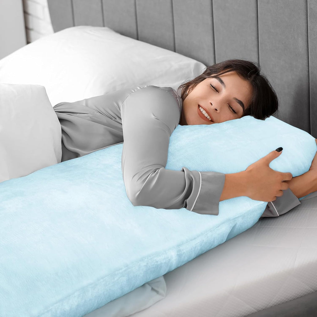 BEDELITE Body Pillow Cover with Zipper Closure, Super Soft and Cozy Fuzzy Fleece Pillowcase 20 x 54 Inches, Luxury Fluffy Plush Long Body Pillow Pillowcase for All Seasons(Blue)